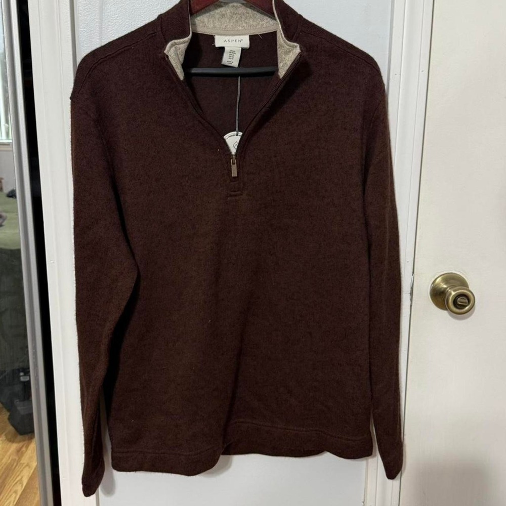 Brown Aspen quarter zip sweater